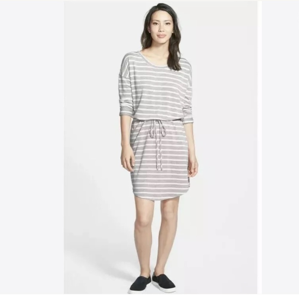 Caslon 3/4 Sleeve Drawstring Waist Dress Grey Ivor